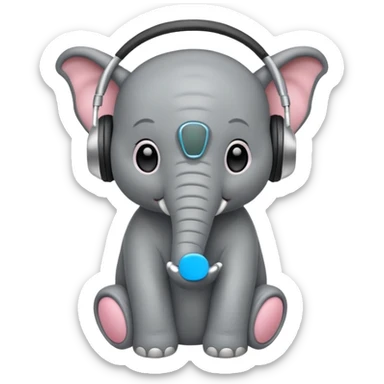 baby elephant with headphone sticker
