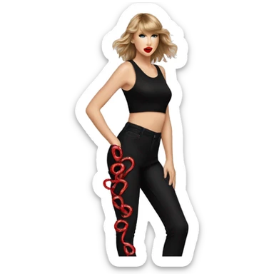 taylor swift with black pant bodysuit with red snakes sticker