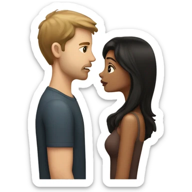 A black haired girl kissing on her lips with a white guy with light brown hair sticker