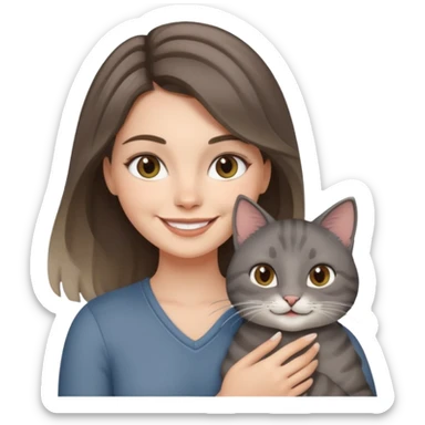 White brunette with balayage and her Grey cat  sticker