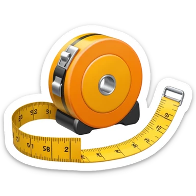 Flat vector illustration of a rolled measuring tape in yellow and orange color, simple bold outlines, minimal shading, emoji style, centered on white background. sticker