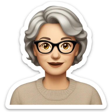 70 years old girl
Short brown hair with bob styling
light skin small
glasses with refined frame
Brown eyes with cat eye liner sticker