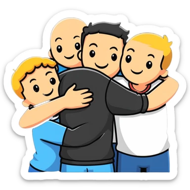 Caucasian friends in a group hug, showing friendship and togetherness sticker
