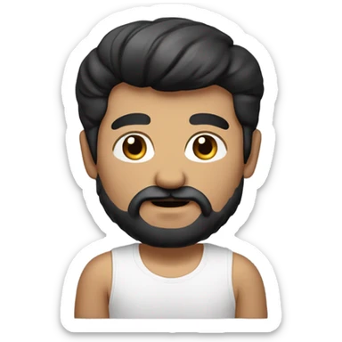 handsome bearded memoji black hair, fair moustache, t shirt, chest sticker