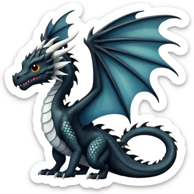 A dragon that is  black 🖤 with white spots. HUGE wings and a tail. Also realistic  sticker