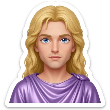 Jupiter from Roman Mythology with blue eyes, long blonde hair, lilac metallic toga sticker
