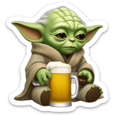 Maître Yoda qui dort avec un chat et une bière une bière sticker