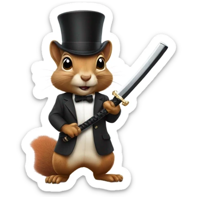 Squirrel wearing a top hat and holding a katana sticker