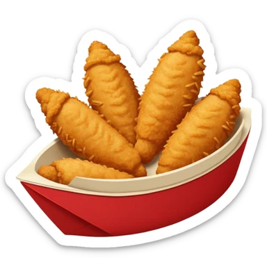 Five delicious breaded chicken tenders in a red paper food boat sticker