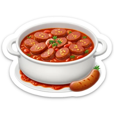 emoji of Rougail saucisse meal. Typical Reunion island meal. Sliced sausage in tomato sauce with thym  sticker