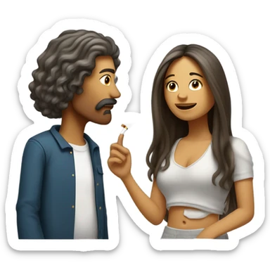 half white half mexican girl with long hair smoking a cigarette with a white guy homeless man as they chat sticker