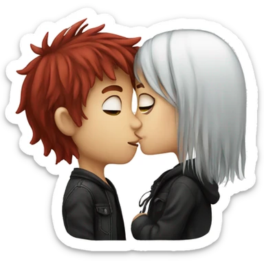 Emo boy with brown hair kissing emo girl with red hair sticker