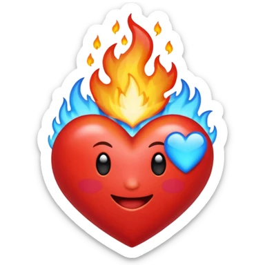 Hazme el corazón rojo con fuego azul sticker