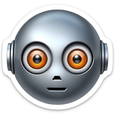 A disembodied robot head, spherical, with a screen for a face, with big eyes sticker