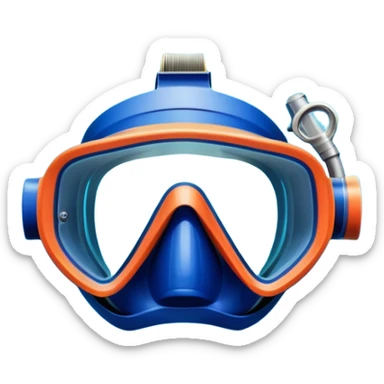 An icon featuring a close-up of a diving mask, snorkel, and fins floating on the surface of vibrant blue water. In the background, coral reefs and tropical fish create a lively underwater scene. Transparent background highlights the beauty and adventure of the diving experience. sticker