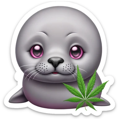 Grey slim baby seal Smoking cannabis weeds with pink eye looks tired sticker