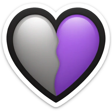 Half black and half purple split heart sticker