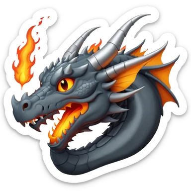 a minimalistic simple dark gray dragon with 3 heads that breathes fire sticker