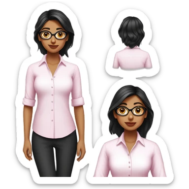 beautiful indian girl wear pink pant & white shirt have black straight  and spectacle sticker