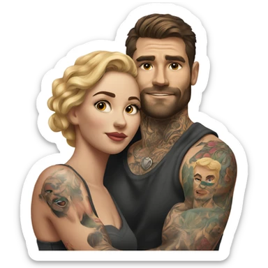 Hyper Realistic beautiful woman in the arms of a very handsome tattooed man  sticker