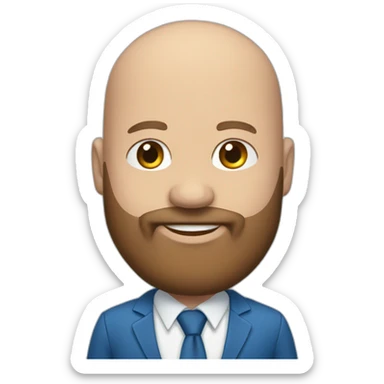 blue eyes bald fat smiling man with a long brown beard in a blue suit sticker