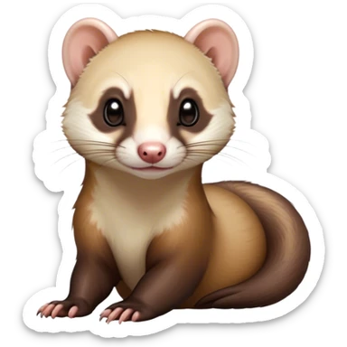 Cinematic Noble sable ferret Portrait Emoji, Poised and dignified, with a sleek, elongated body and a distinct sable ferret head featuring a pointed snout, small, rounded ears, and intelligent, beady eyes, covered in soft, sleek fur with natural brown and cream hues, Simplified yet sharp and sophisticated features, highly detailed, glowing with a warm, natural glow, high shine, exuding an air of quiet confidence, focused and watchful, soft glowing outline, capturing the essence of a clever and majestic sable ferret that feels as though it could leap from the screen with effortless grace! sticker