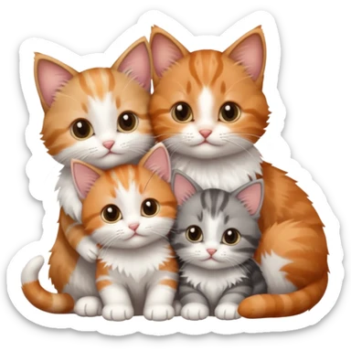 3 tiny kittens cuddling together all different colours, the first one is grey and white, the second is ginger and white and the third is brown tabby and white sticker
