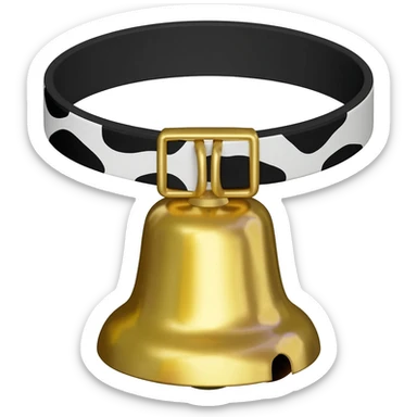plain gold grater-bell on a collar with black and white cow pattern sticker