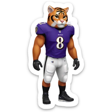 Orange tiger cat in Baltimore Ravens jersey  sticker