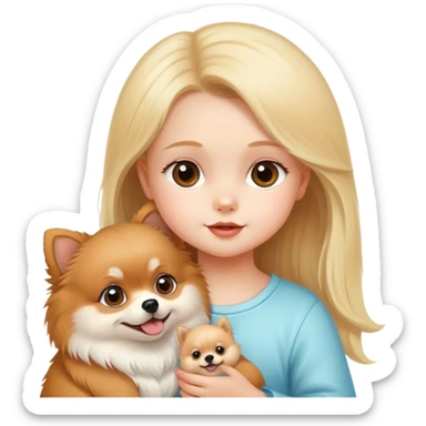 Baby girl and Pomeranian dog  sticker