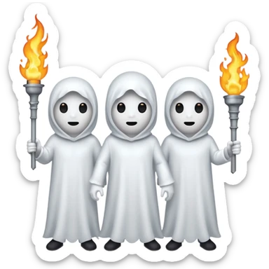 3 white people in a ghost costumes with a torch sticker