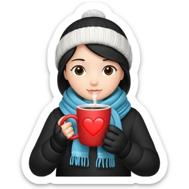 cutest black heart with a winter scarf and a hot drink in hand sticker