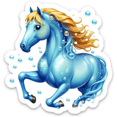 A magical horse made entirely of transparent bubbles and water, with a flowing mane of small bubbles sticker
