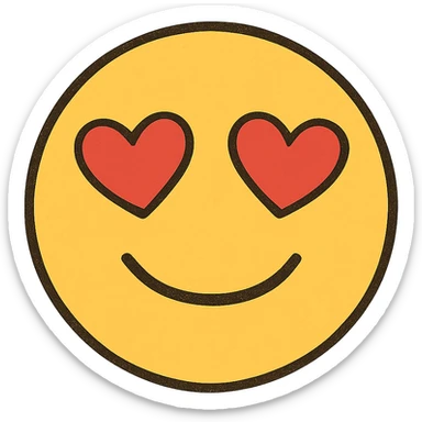 yellow love eyes face emoji, digital illustration sticker