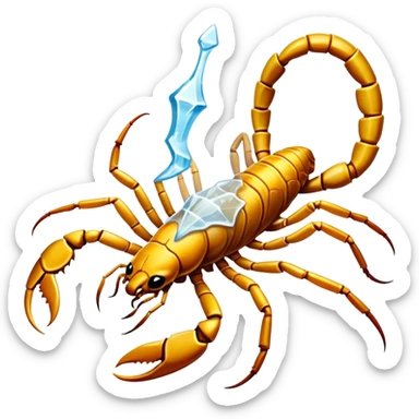 A scorpion made of clear ice with a stinger that injects freezing venom. Temperature drops dramatically in its vicinity, and it can create ice structures to trap prey. sticker