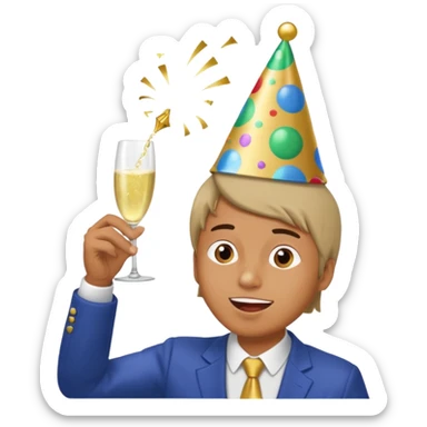 An energetic man throws his head back, drinking champagne loudly as the New Year begins. sticker