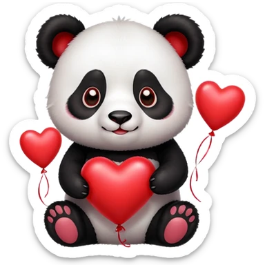 panda holding heart shaped red balloons sticker