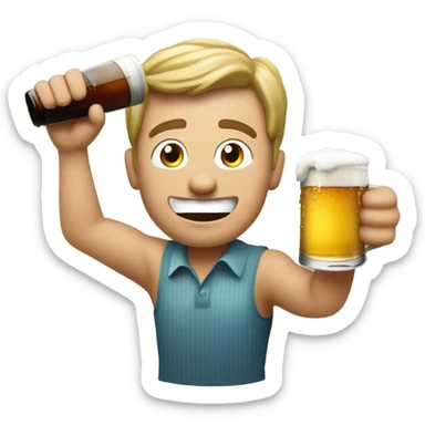 Guy making a hole in one slamming a beer sticker