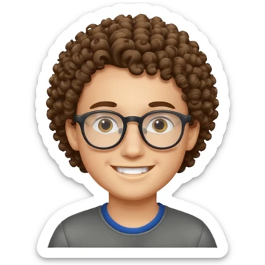 Niño con lentes de piel blanca y pelo rizado sonriente sticker