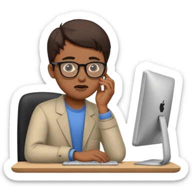 young programmer working at the computer, confused sticker