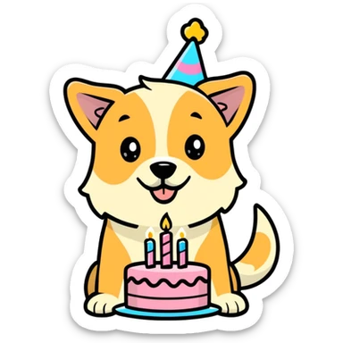 Dog holding a birthday cake  sticker