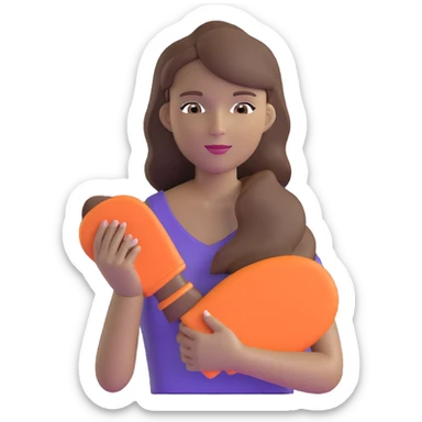 light skintone woman with brown hair holding a tanning mitt sticker