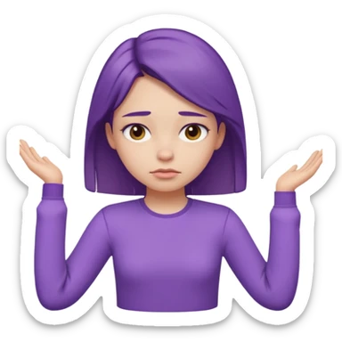Pouty girl with squinted eyes folding arms in a purple longsleeve shirt she has fair skin sticker