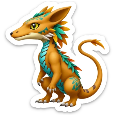 colorful lush tribal exotic patterned beautiful elegant pretty realistic Fakémon-Digimon-Fionbri-Trico-creature (full body) sticker