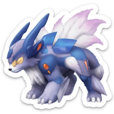 Futuristic furry Deoxys-Genesect-Lunala-ET-hybrid-fantasy-creature sticker