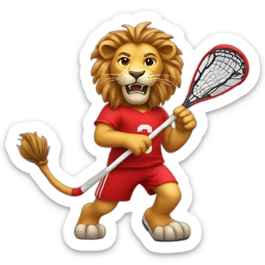 lion playing lacrosse in red jersey sticker