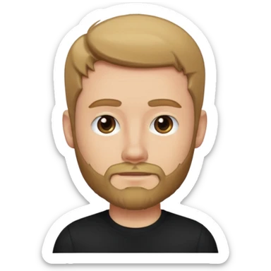 8-BitRyan with dark blonde hair and thin buzz beard, black shirt sticker
