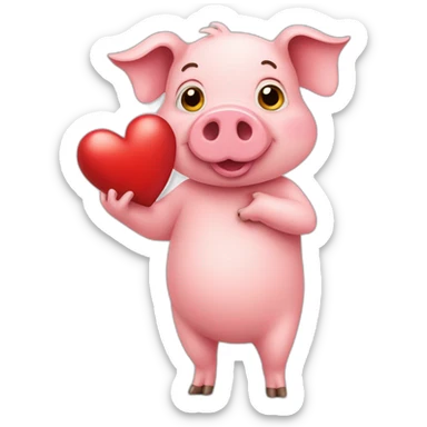 pig holding heart sticker