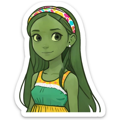 young girl with long hair and huge forehead  sticker