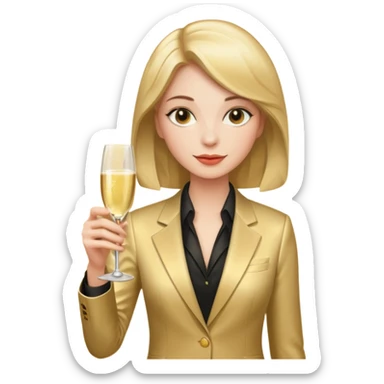 woman with shampane glass in golt suit sticker